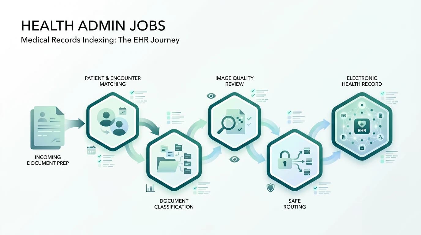 Medical Records Indexing Jobs: Follow a Document into the EHR illustration for Health Admin Jobs